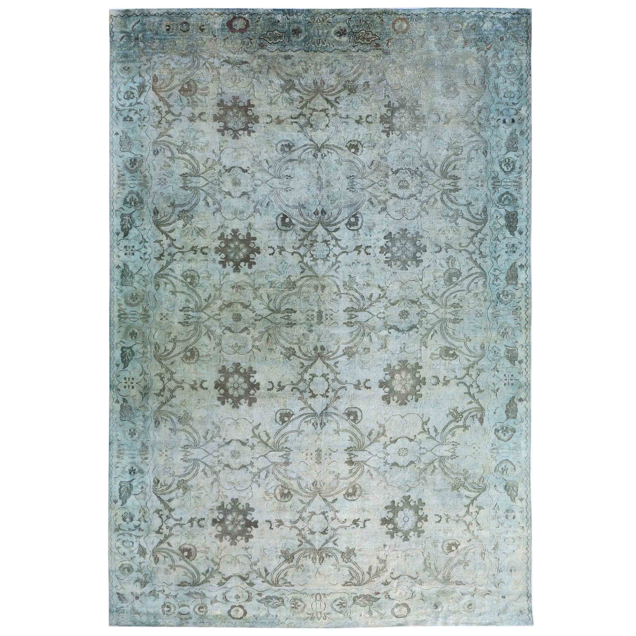 Transtional Silk & Wool Blue Handknotted Rug