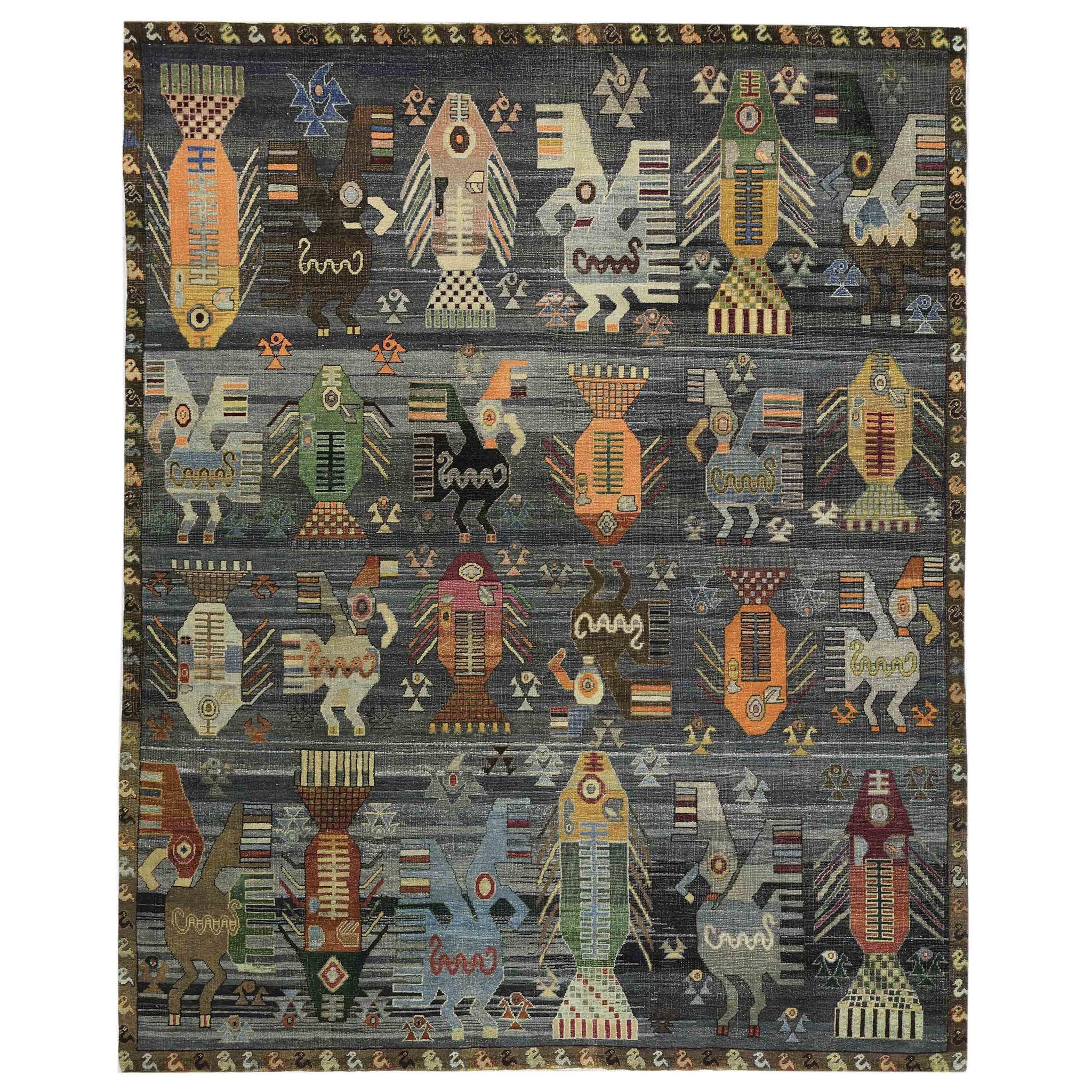 Transitional Wool Grey Handknotted Rug