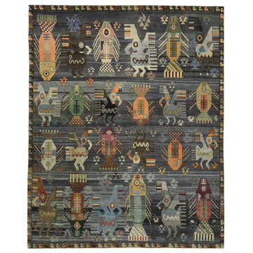 Transitional Wool Grey Handknotted Rug