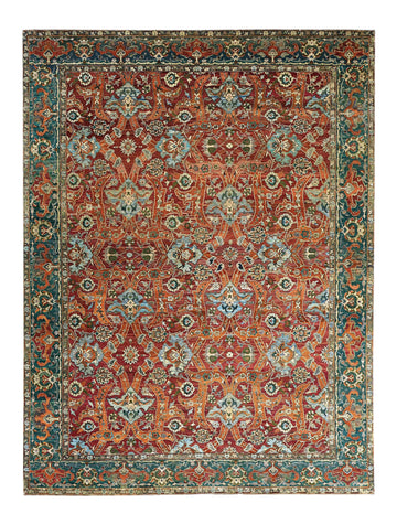 Transitional Wool Orange Hand knotted Rug