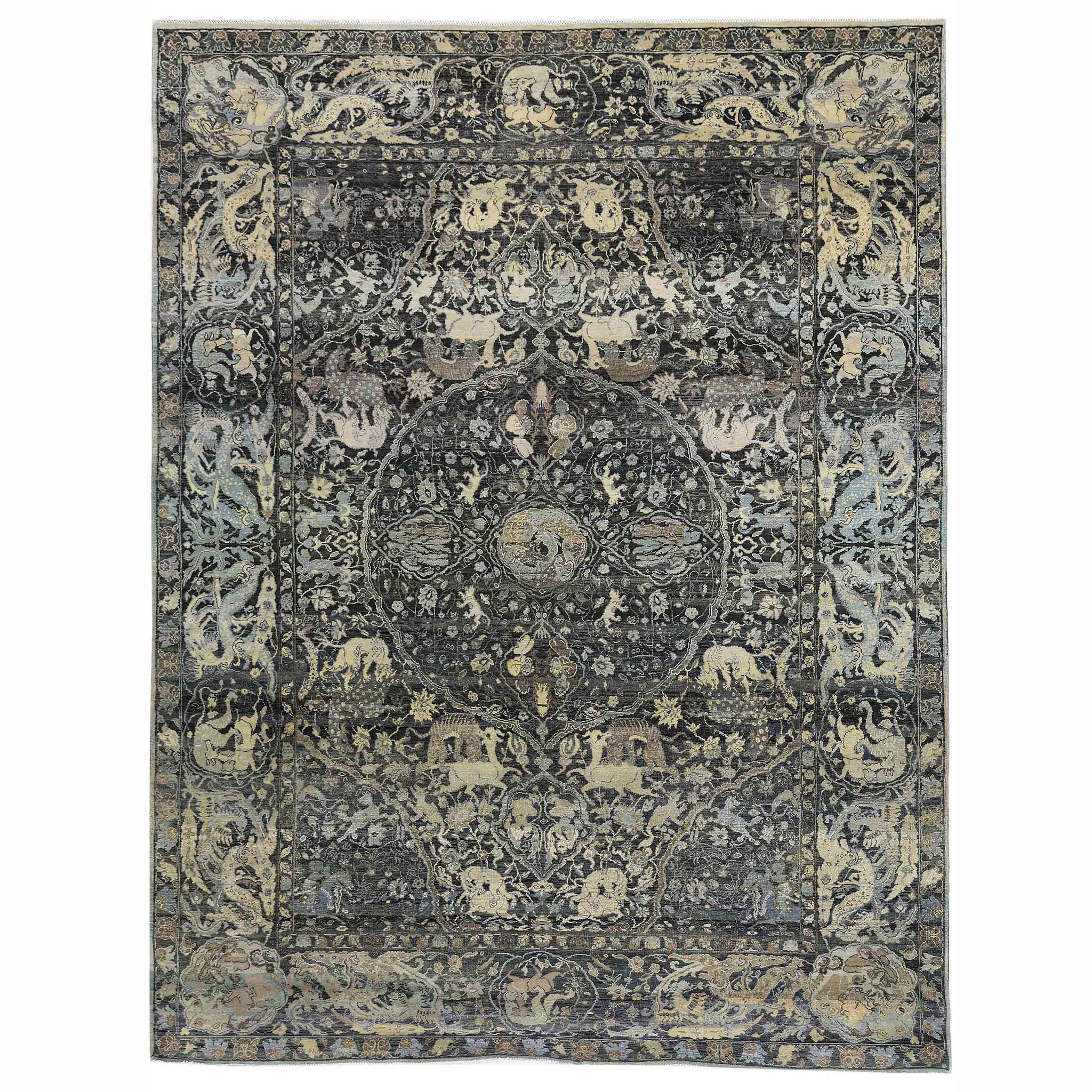 Transitional Wool & Silk Green Handknotted Rug