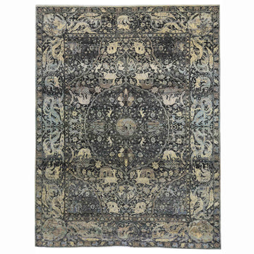 Transitional Wool & Silk Green Handknotted Rug