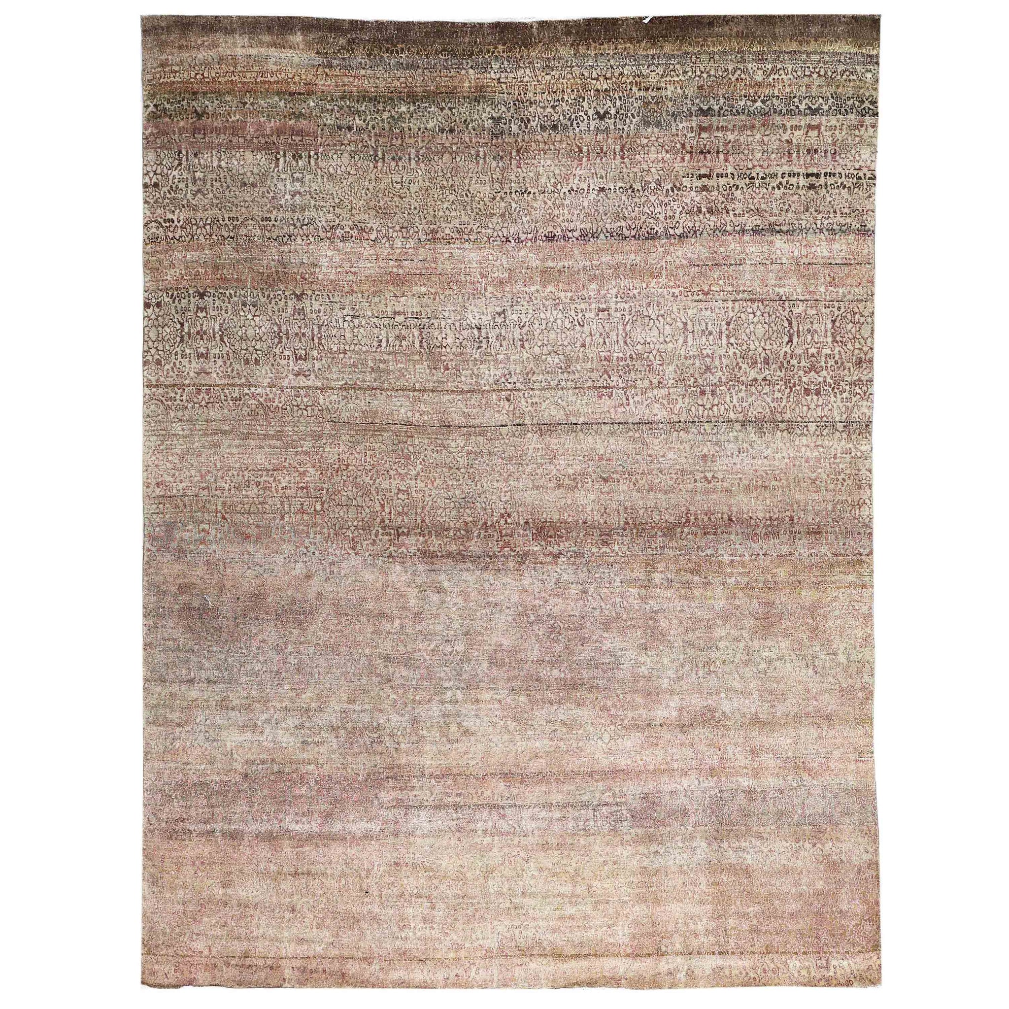 Transtional Silk & Wool Brown Handknotted Rug