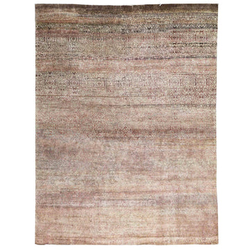 Transtional Silk & Wool Brown Handknotted Rug