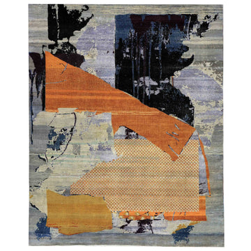 Transitional Silk & Wool Blue Handknotted Rug