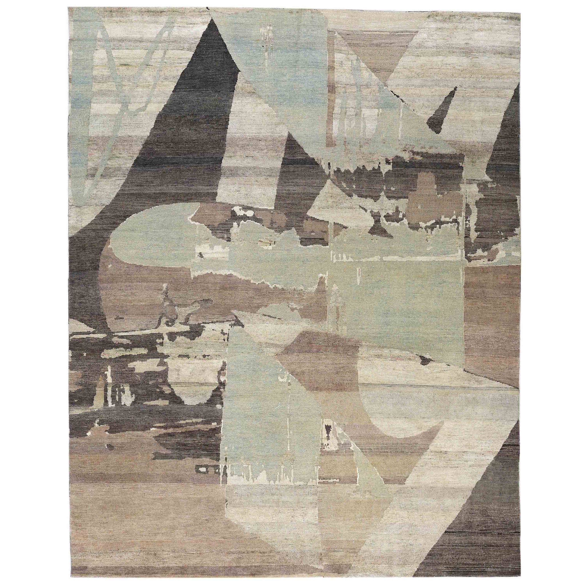 Transitional Silk & Wool Beige Handknotted Rug
