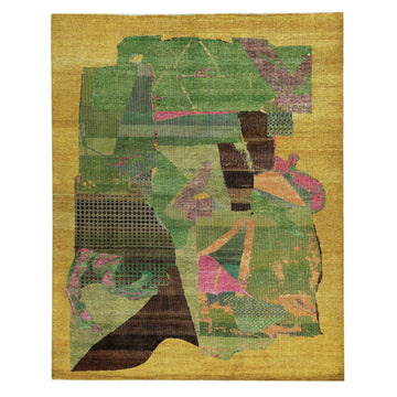 Transitional Silk & Wool Green Handknotted Rug