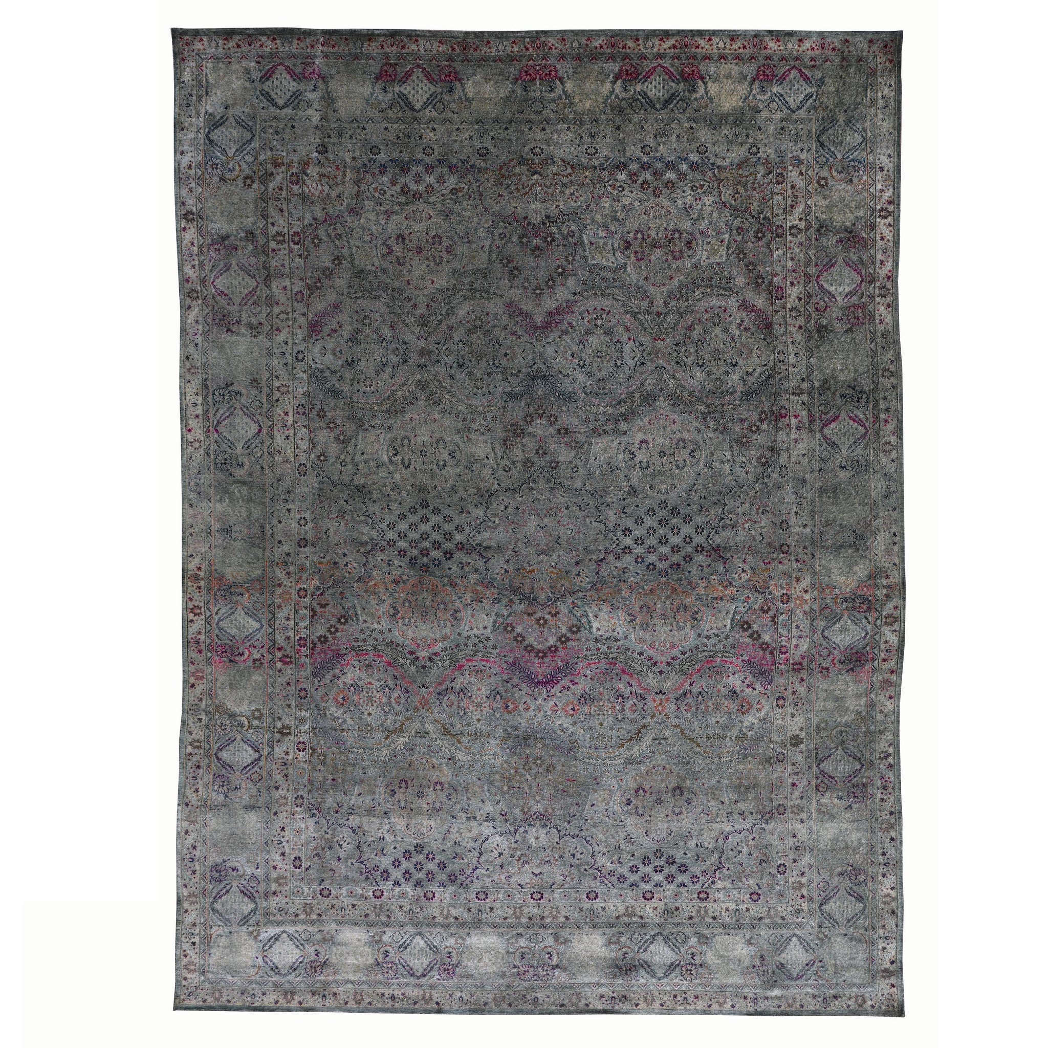 Traditional Silk Grey Handknotted Rug