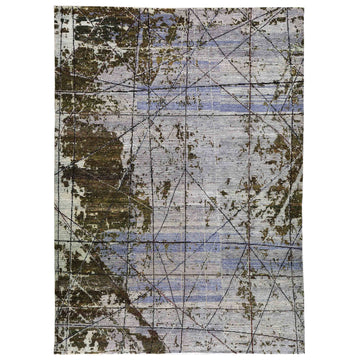 Transtional Silk & Wool Grey Handknotted Rug