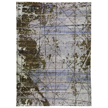 Transtional Silk & Wool Grey Handknotted Rug