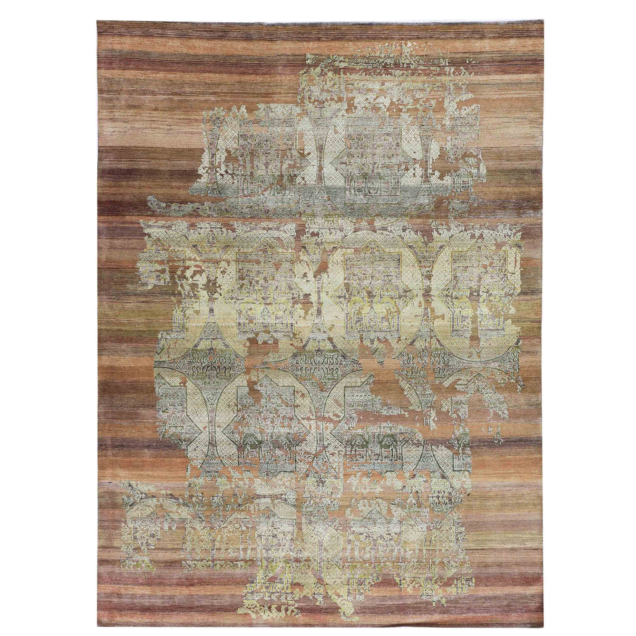 Transtional Silk & Wool Brown Handknotted Rug