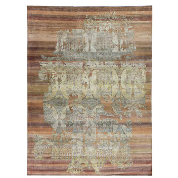 Transtional Silk & Wool Brown Handknotted Rug