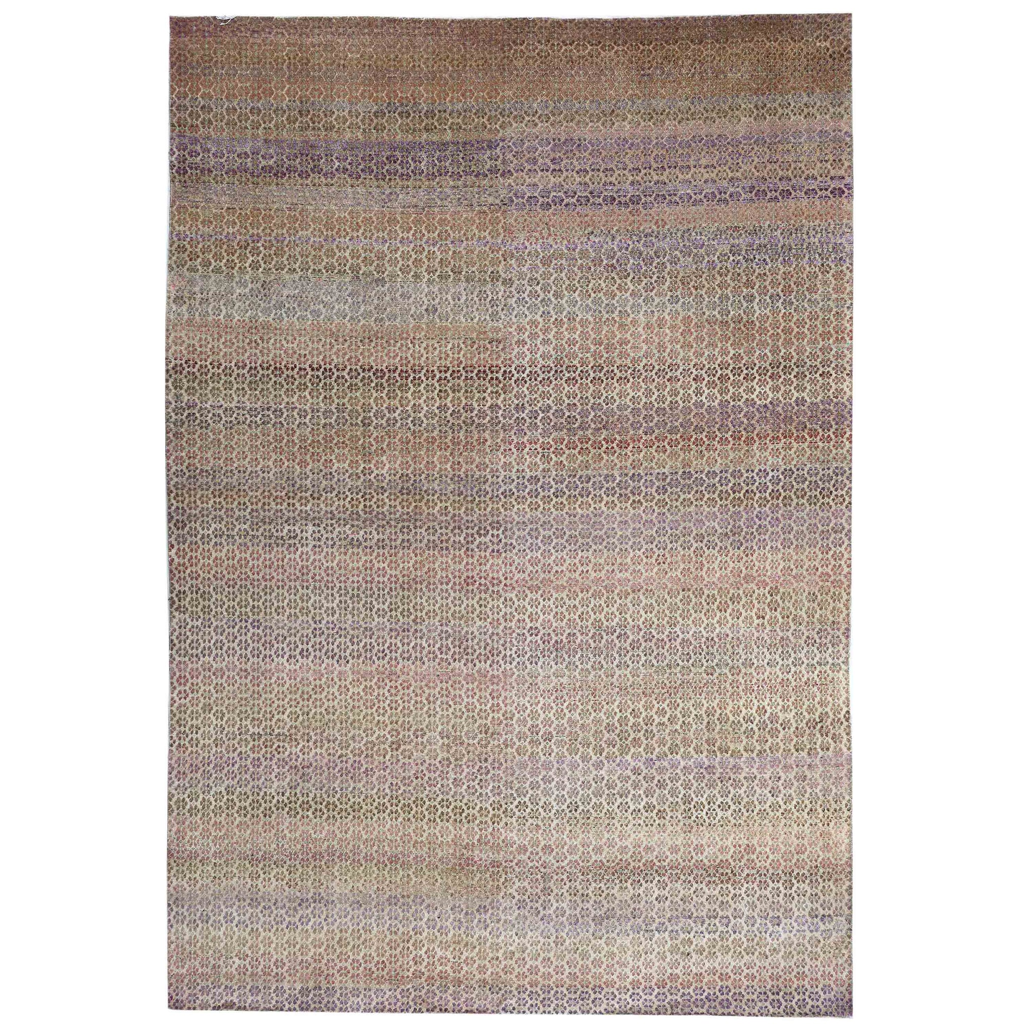 Transtional Silk & Wool Brown Handknotted Rug