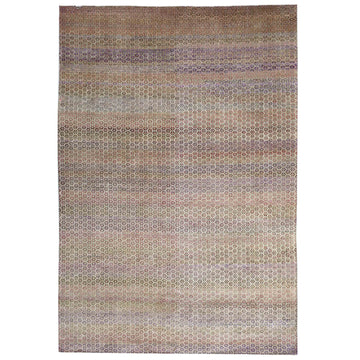 Transtional Silk & Wool Brown Handknotted Rug