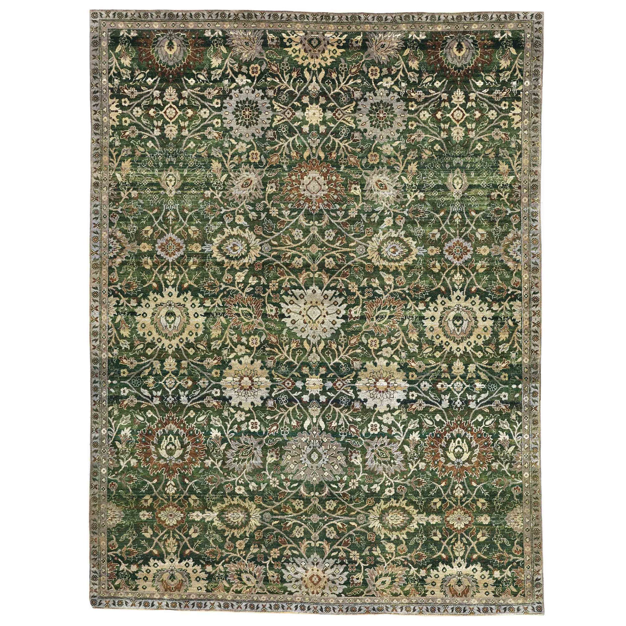 Transitional Wool Green Handknotted Rug