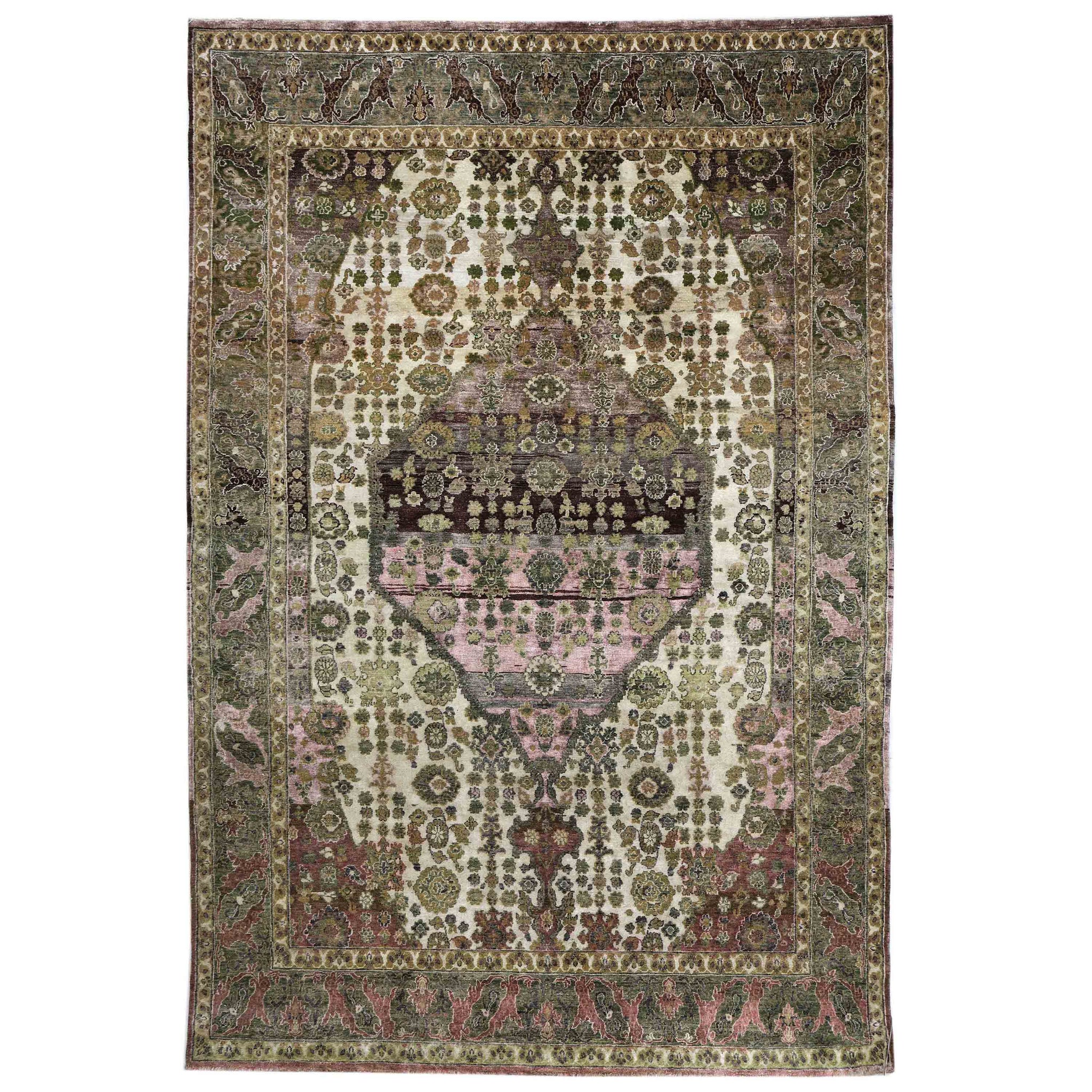 Transitional Silk Beige Handknotted Rug