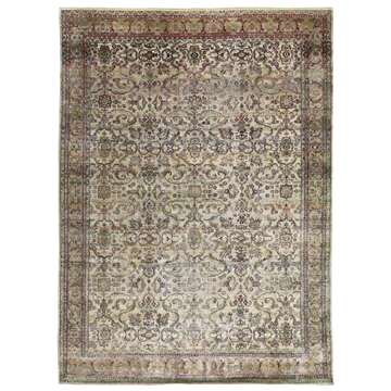 Transtional Silk & Wool Beige Handknotted Rug