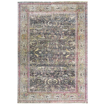 Transtional Silk & Wool Black Handknotted Rug