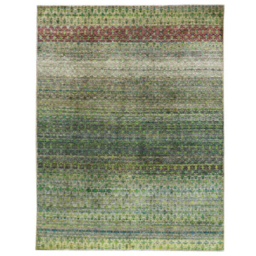 Transitional Silk Green Handknotted Rug