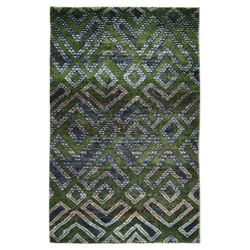 Transitional Silk & Wool Green Handknotted Rug