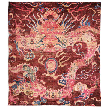 Transitional Silk Red Handknotted Rug