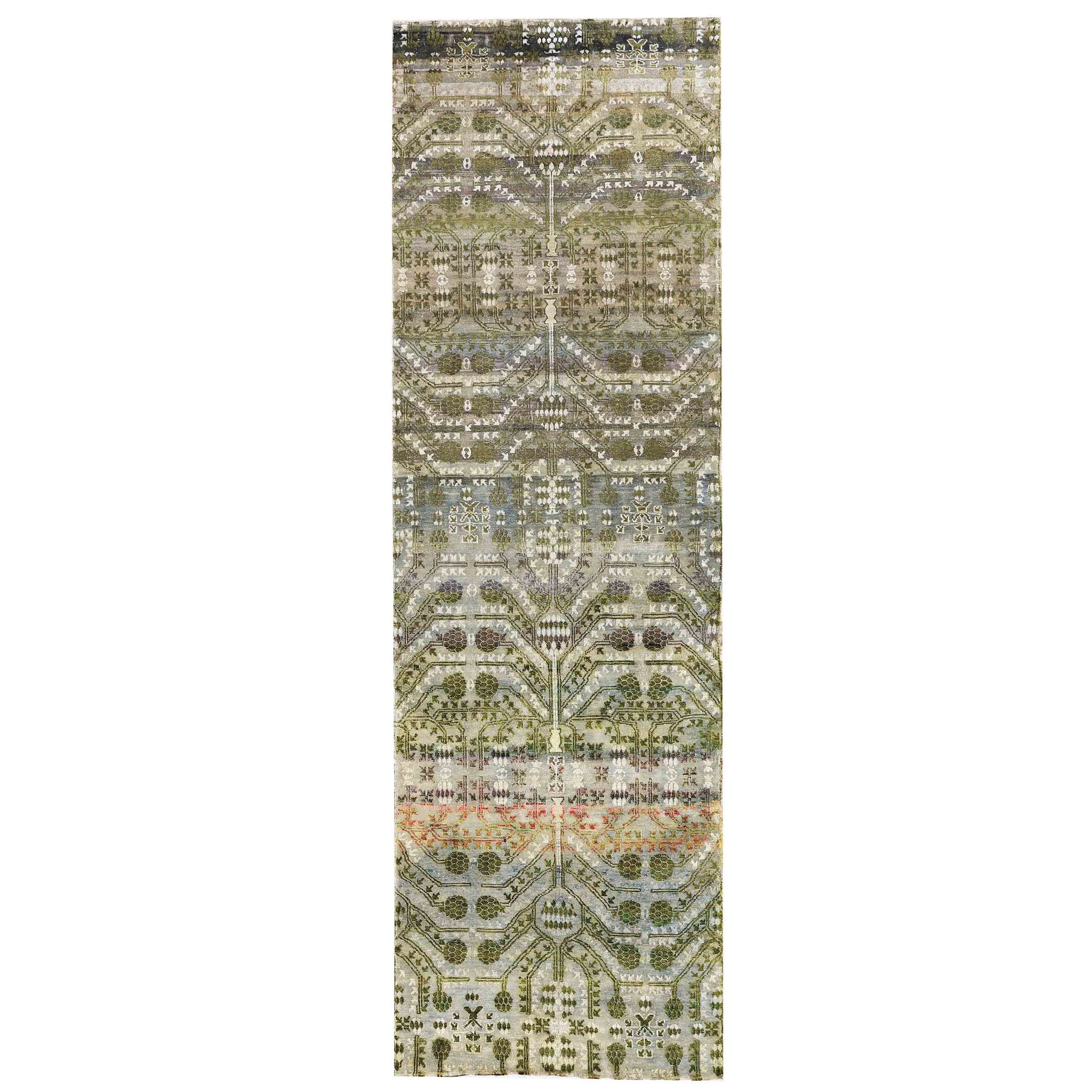 Transitional Silk Green Handknotted Rug