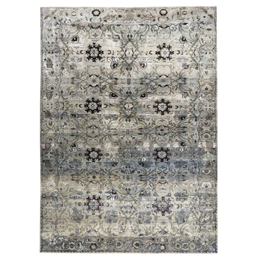 Transtional Silk & Wool Grey Handknotted Rug