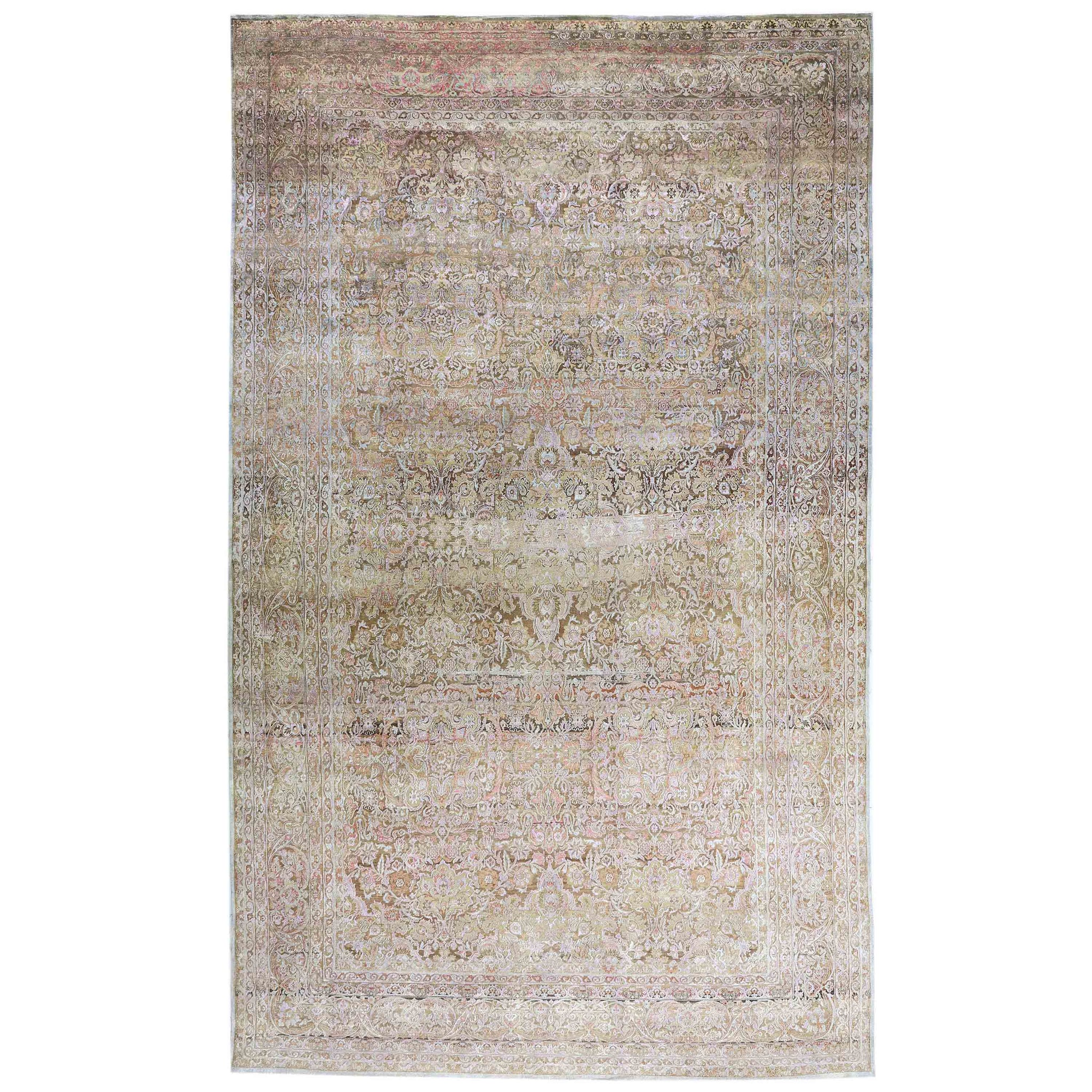 Transtional Silk & Wool Beige Handknotted Rug