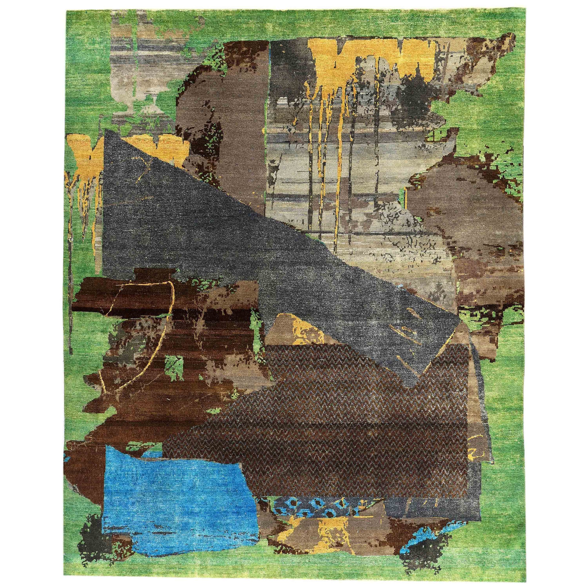 Transitional Wool Green Handknotted Rug