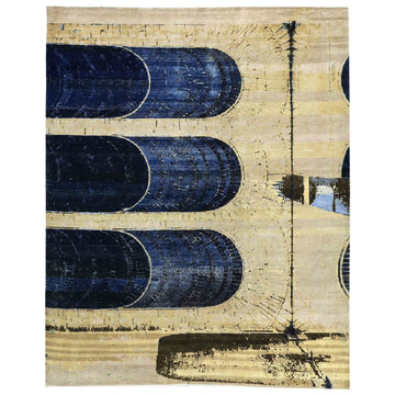 Transitional Silk & Wool Beige Handknotted Rug