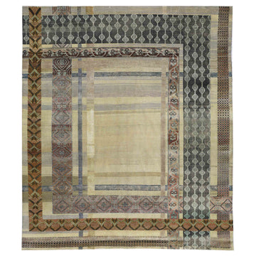 Transtional Silk & Wool Beige Handknotted Rug