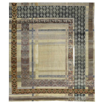 Transtional Silk & Wool Beige Handknotted Rug