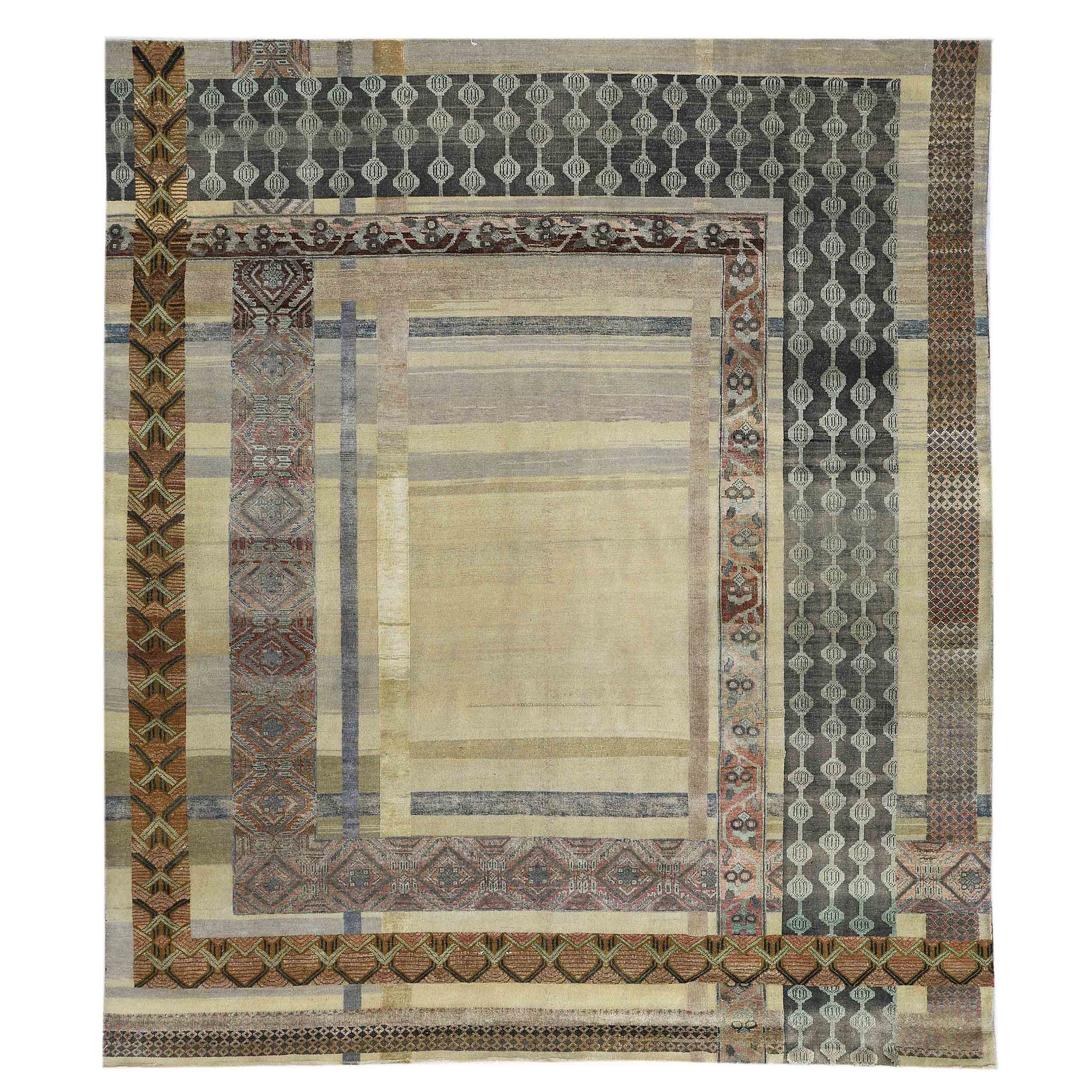 Transitional Silk & Wool Beige Handknotted Rug