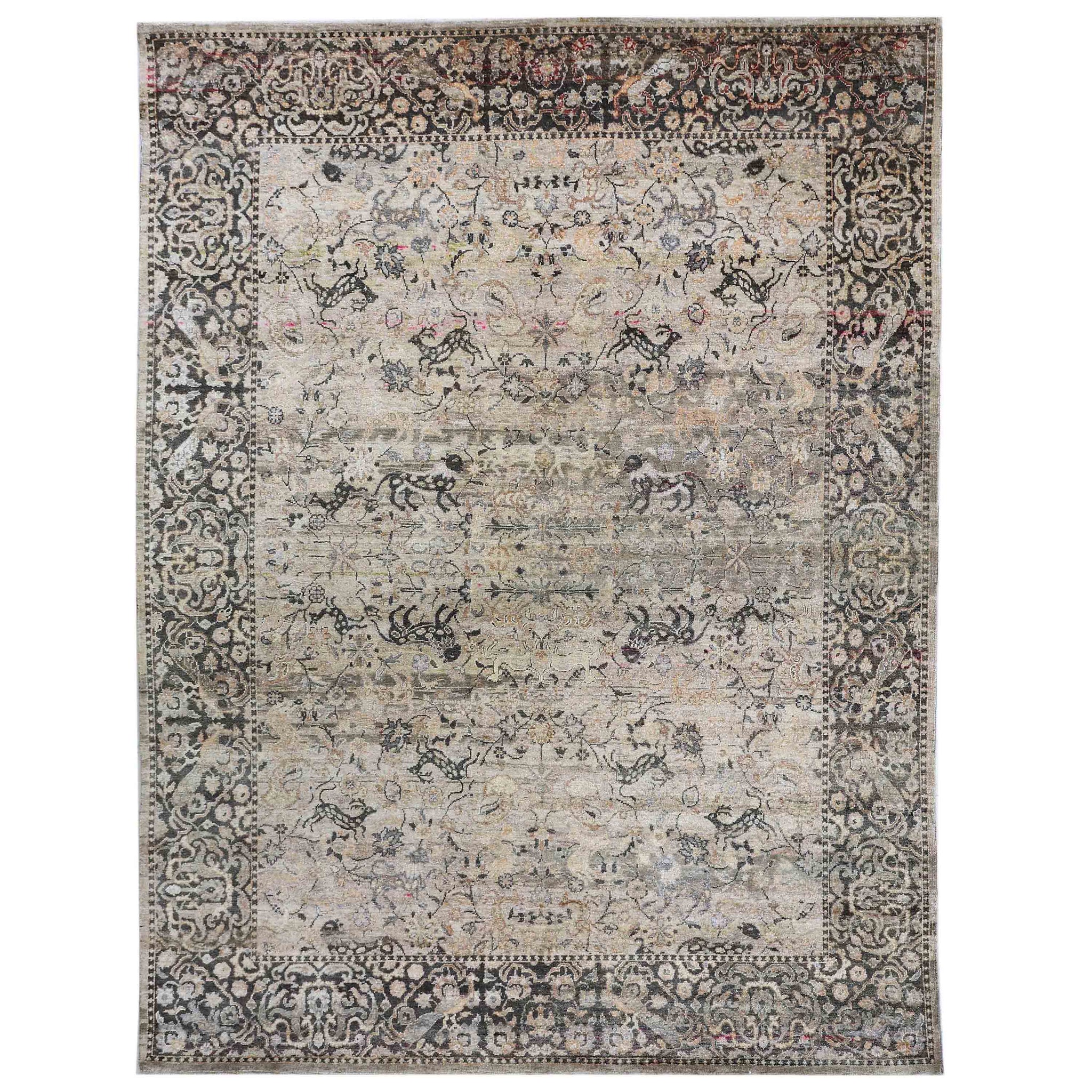 Transitional Silk Beige Handknotted Rug