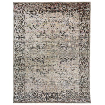 Transitional Silk Beige Handknotted Rug