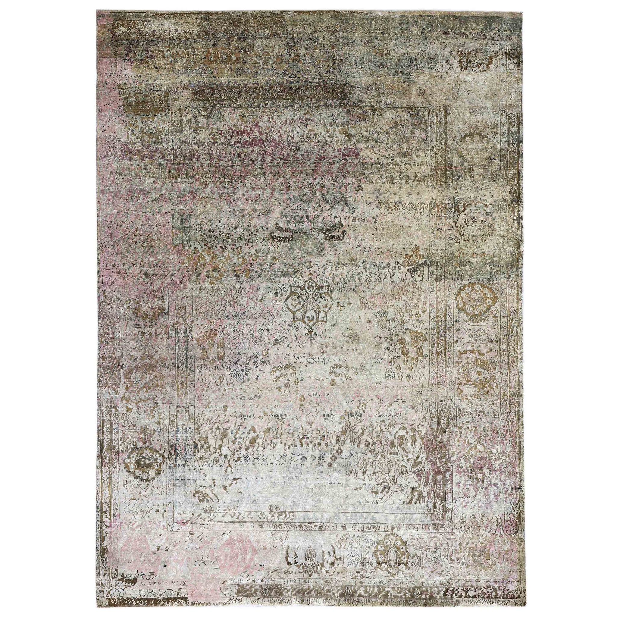 Transtional Silk & Wool Beige Handknotted Rug