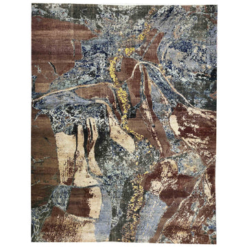 Transitional Silk & Wool Brown Hand knotted Rug