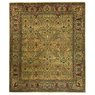 Transitional Wool Green Hand knotted Rug