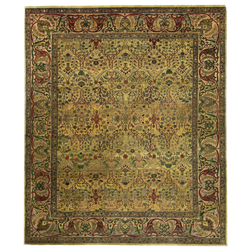 Transitional Wool Green Hand knotted Rug