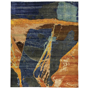 Transitional Silk & Wool Grey Handknotted Rug