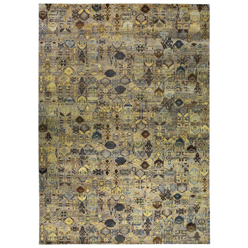 Traditional Wool Yellow Handknotted Rug