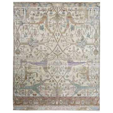 Transitional Silk & Wool Beige Handknotted Rug