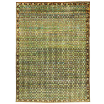 Transtional Silk & Wool Green Handknotted Rug