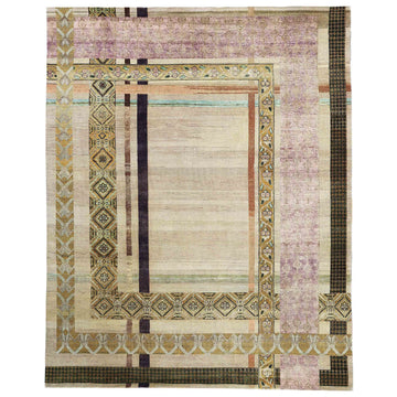 Transitional Silk & Wool Beige Handknotted Rug