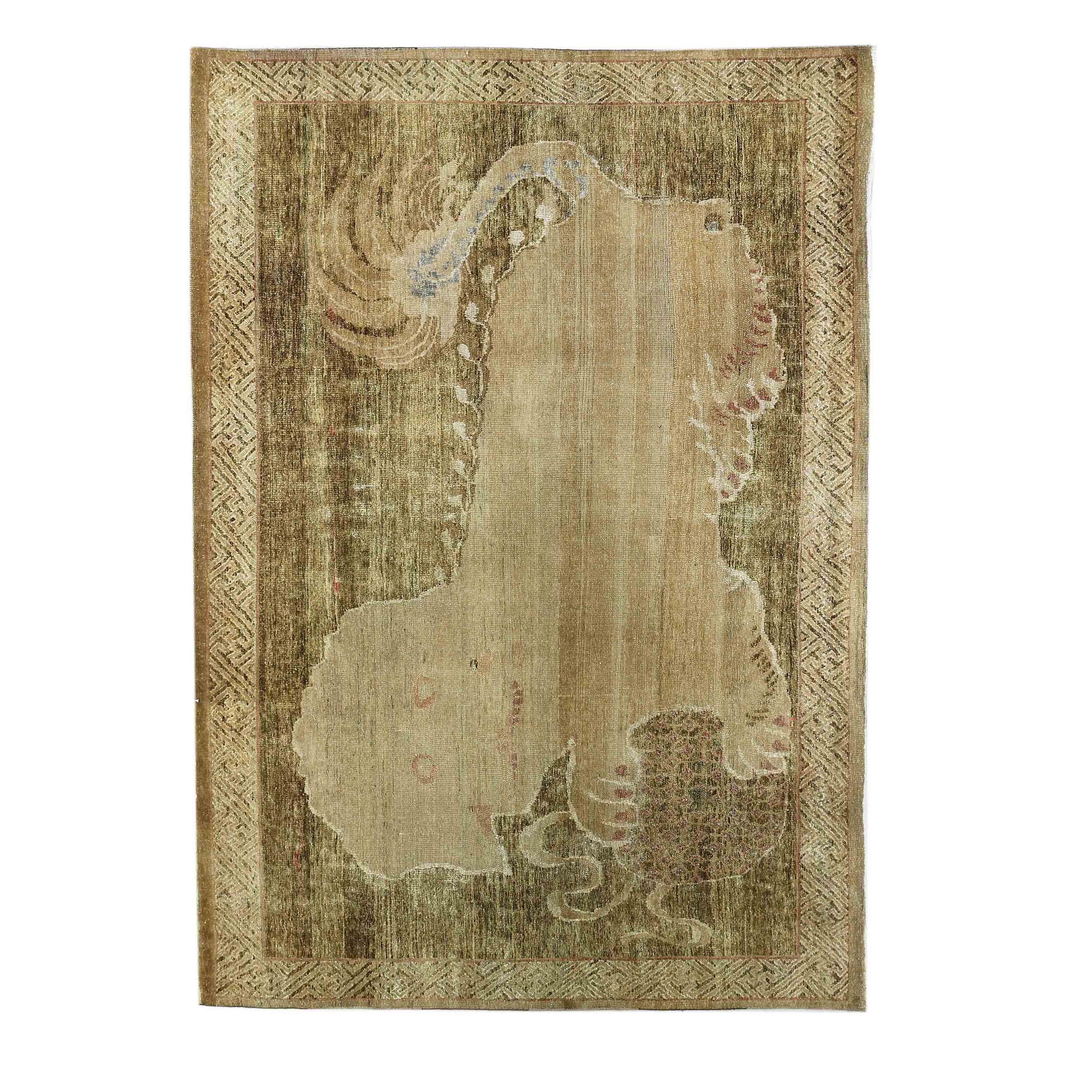 Transtional Silk & Wool Beige Handknotted Rug