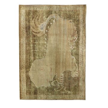 Transtional Silk & Wool Beige Handknotted Rug