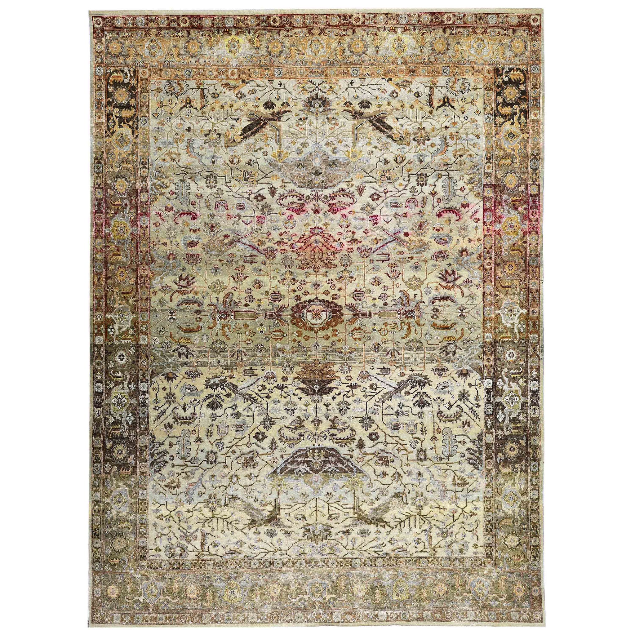Transtional Silk & Wool Beige Handknotted Rug