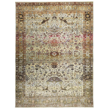 Transtional Silk & Wool Beige Handknotted Rug
