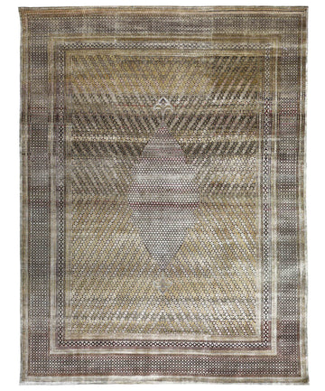 Transitional Silk & Wool Brown Handknotted Rug