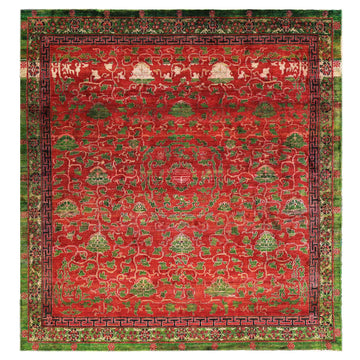 Transtional Silk Orange Handknotted Rug